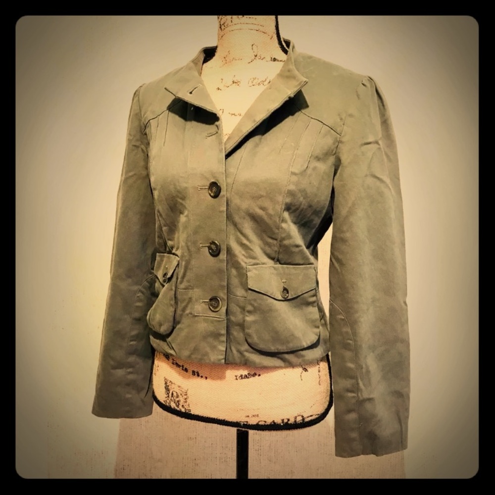 🌺 ANTHROPOLOGIE Green Jean Khaki Button Jacket